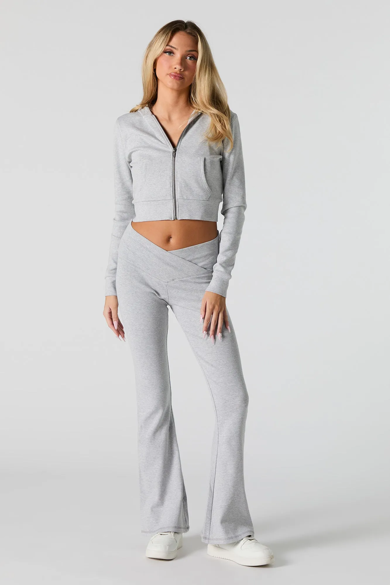 Active Ribbed Zip-Up Cropped Hoodie
