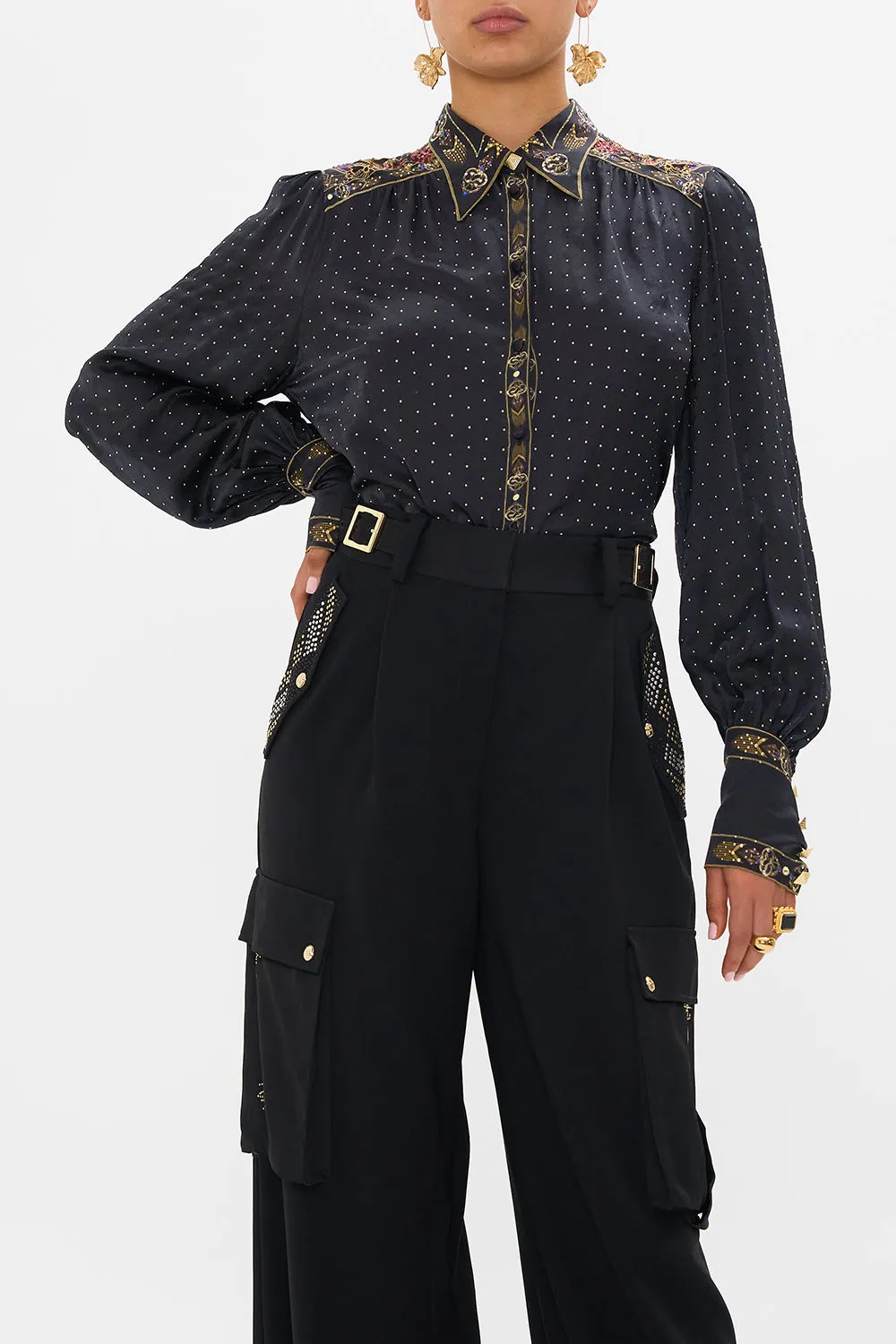 BUTTON THROUGH BLOUSON SLEEVE BLOUSE CARTOUCHE KINGDOM