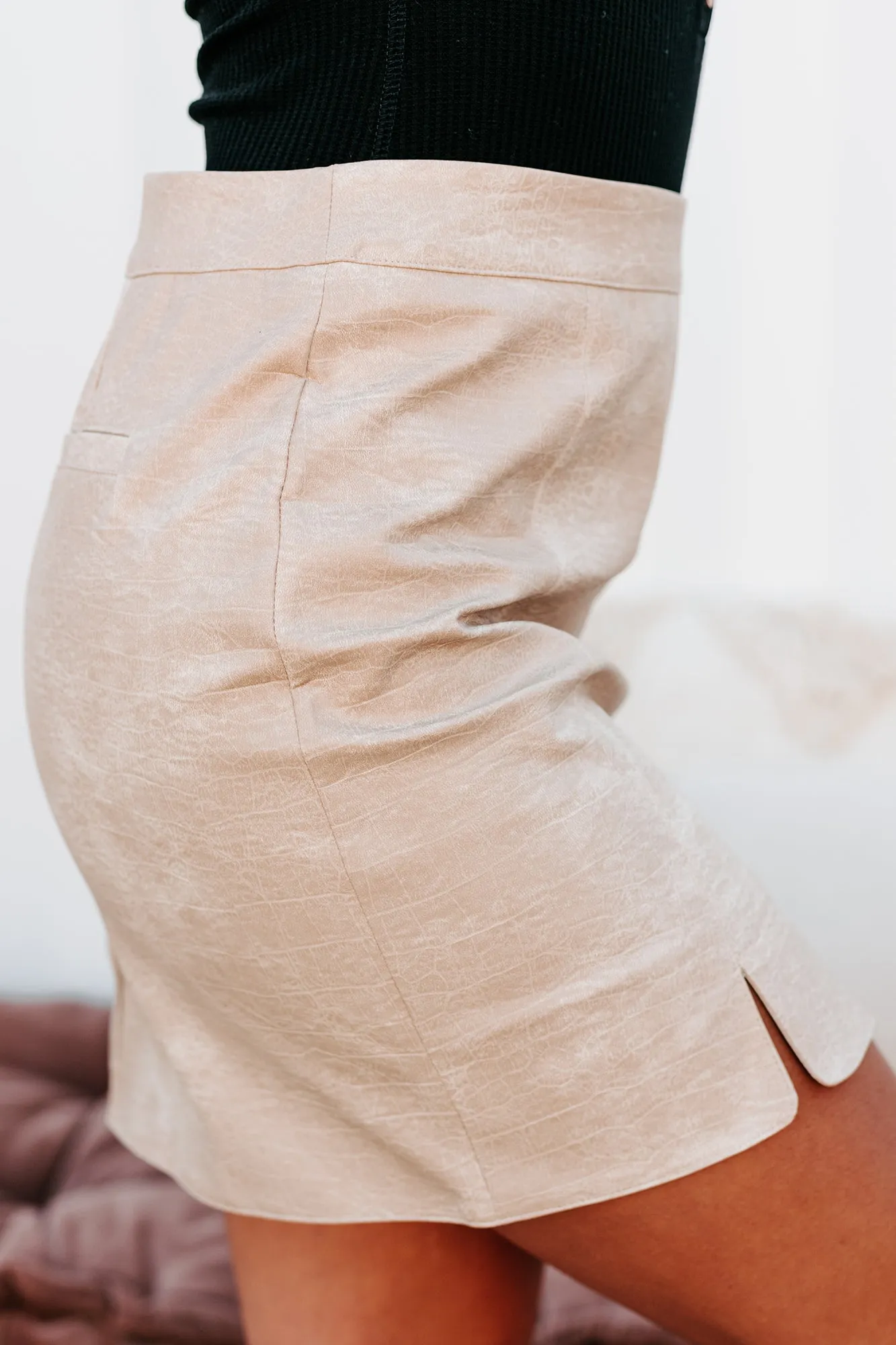 Friday Night Fun Faux Leather Mini Skirt (Cream)