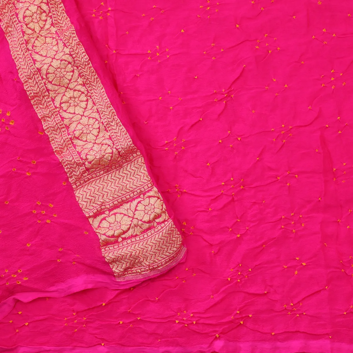 Handwoven Pink & Chilli Red Banarasi Bandhani Sari-WIIAJB257 116(2)