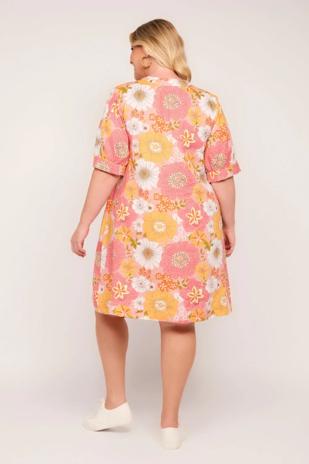 Kora A-Line Puff Sleeve Linen Dress in Vienna