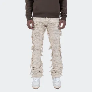 Men's TWO MILL TWENTY Logan Textured Skinny Bootcut Stack Jeans Bone White