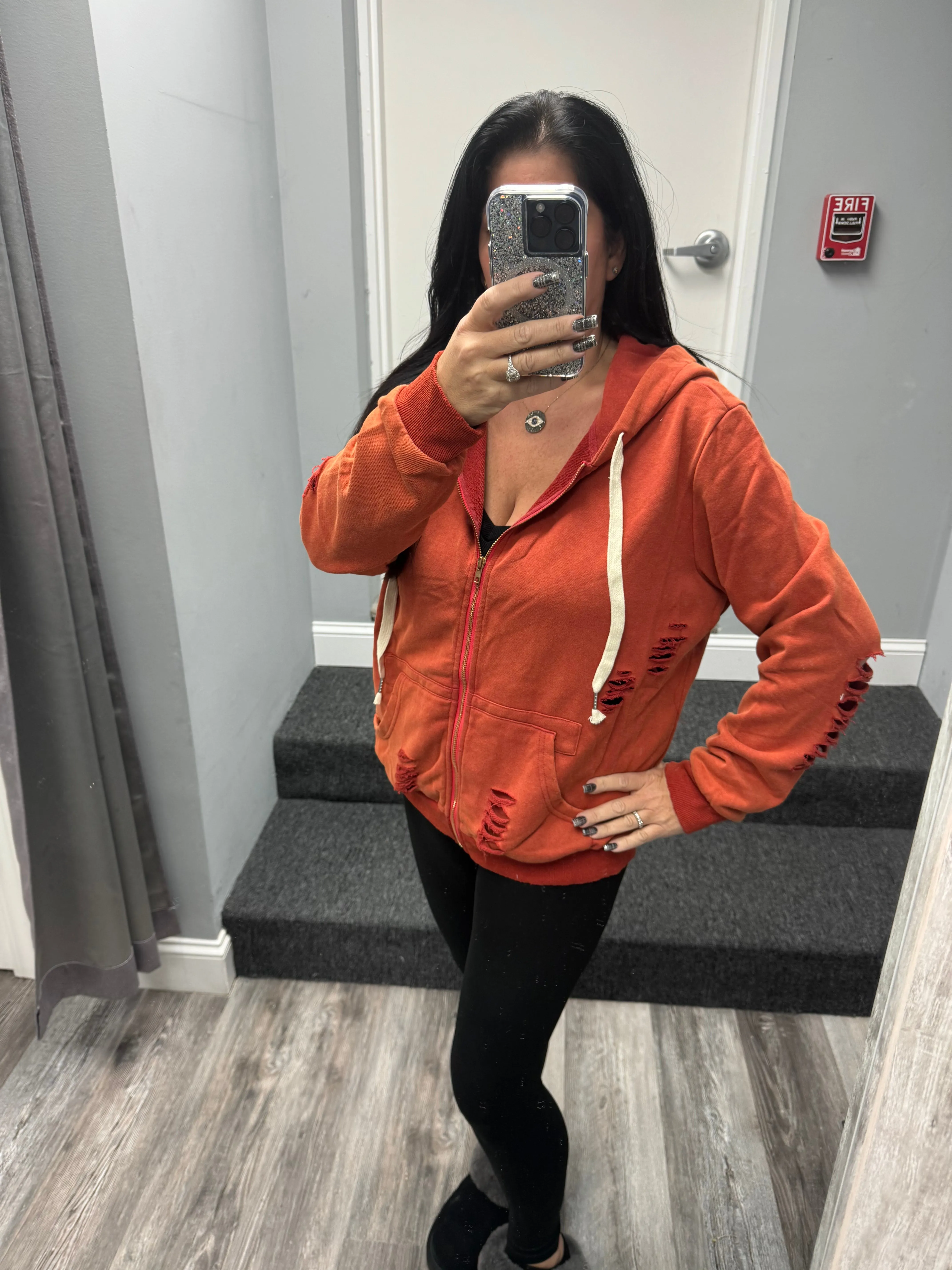 POL Washed Distressed Zip-up Hoodie - Assorted Colors