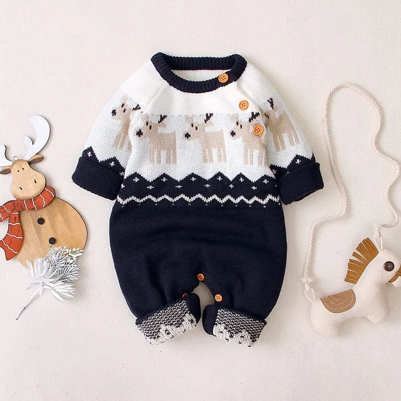 "Reindeer Sweetie" Knitted Rompers