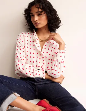 Ruffle Neck Silk Blouse-Ivory, Love Heart