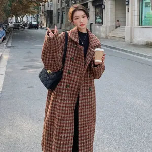 Women's Plaid Wool Blend Coat - Stylish Street Fashion Outerwear